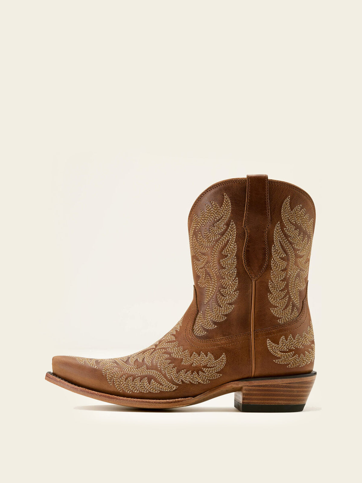 Full-Zip Snip-Toe Mid Calf Embroidery Cowgirl Boots - Brown