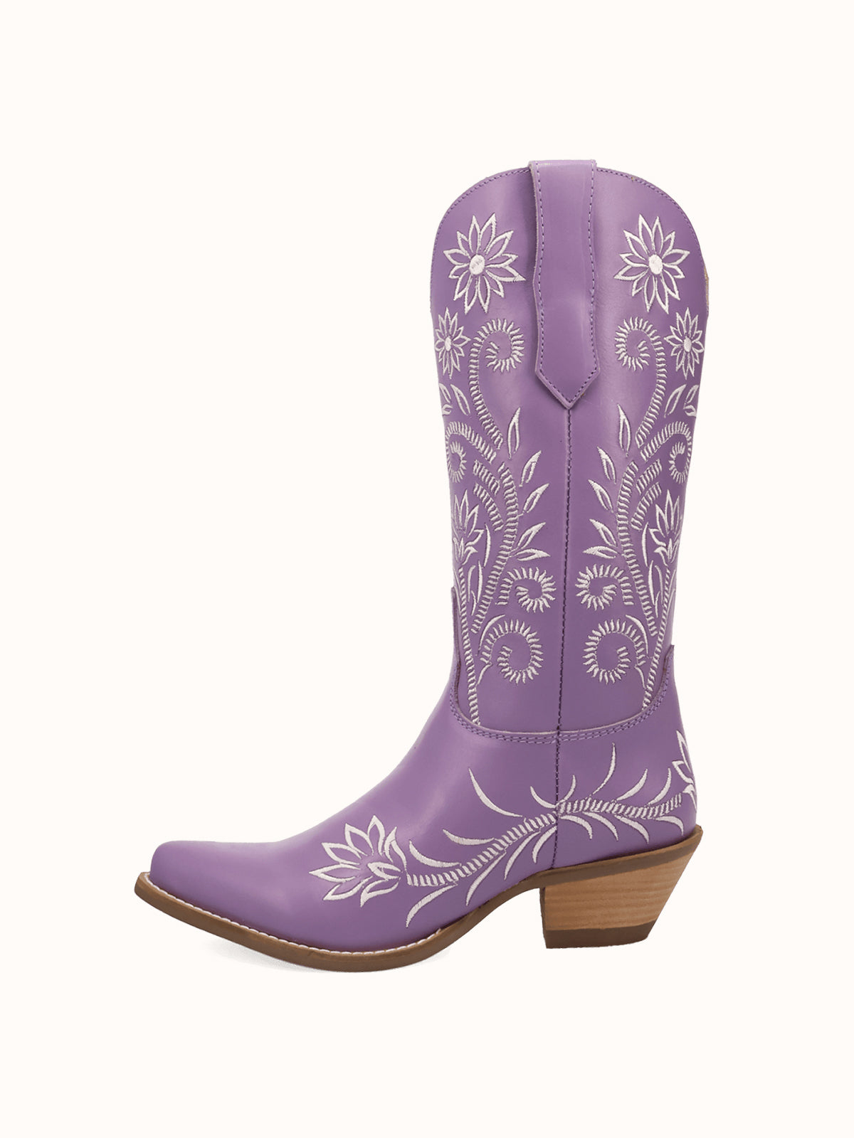 Purple Snip-Toe White Flowers Embroidery Chic Mid Calf Cowgirl Boots