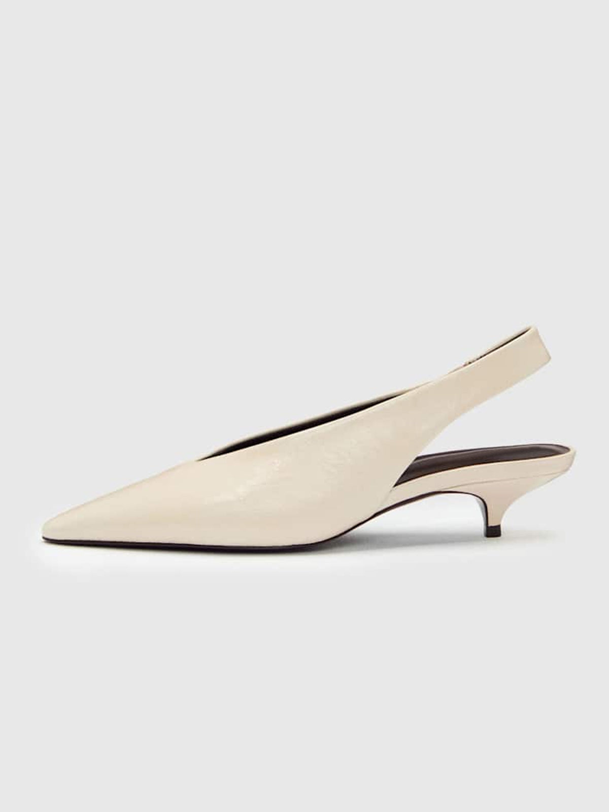 Bone Pointed-Toe Slingback Simple Kitten Heels