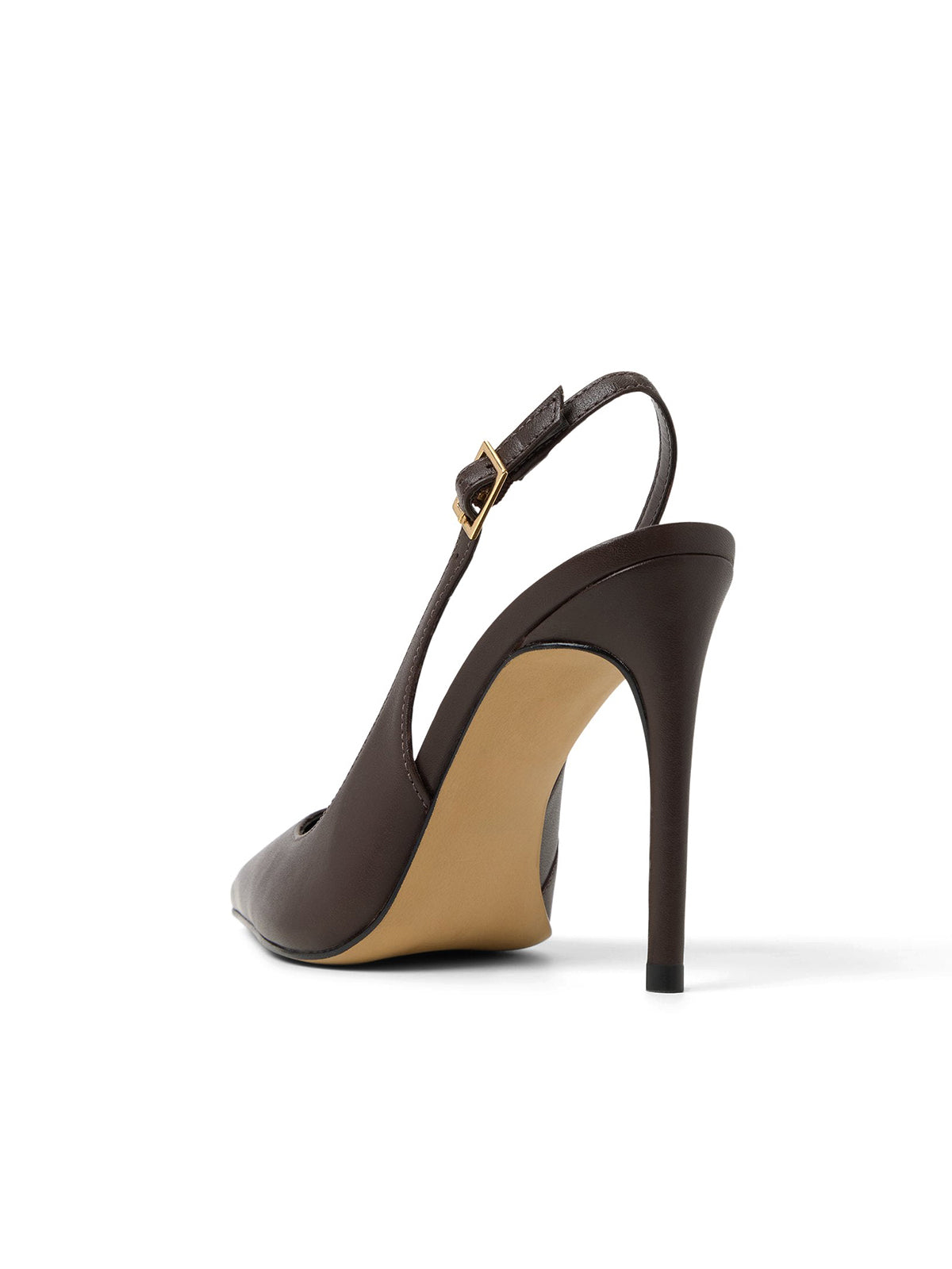 Dark Brown Pointed-Toe Classic Buckle Slingback High Heels
