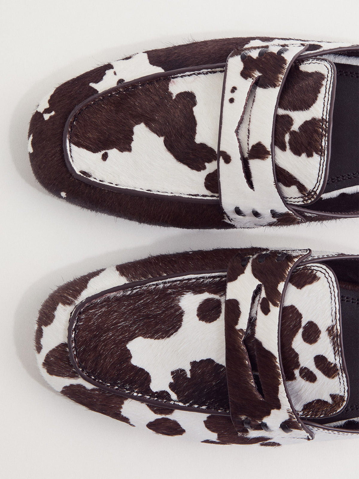 Cow Print Pony Hair Vegan Leather Square-Toe Chic Loafers Flats