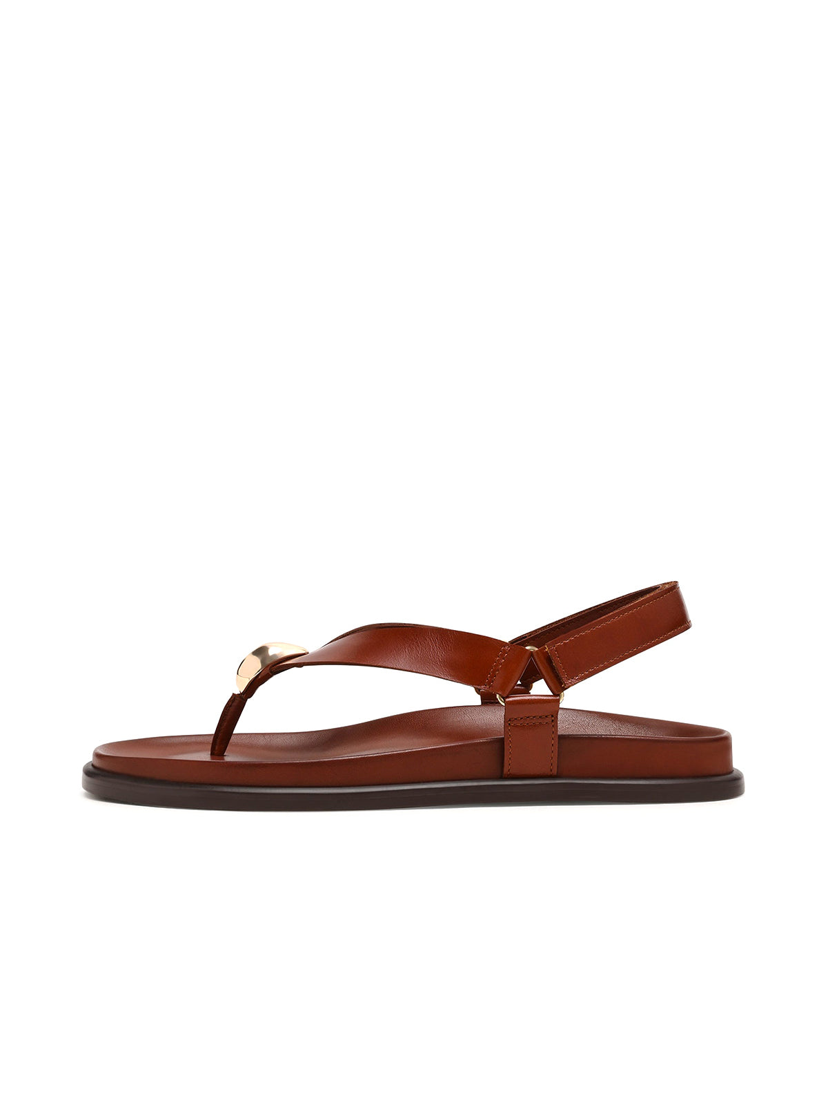 Brown Round-Toe Simple Slingback Flip-Flops Flats