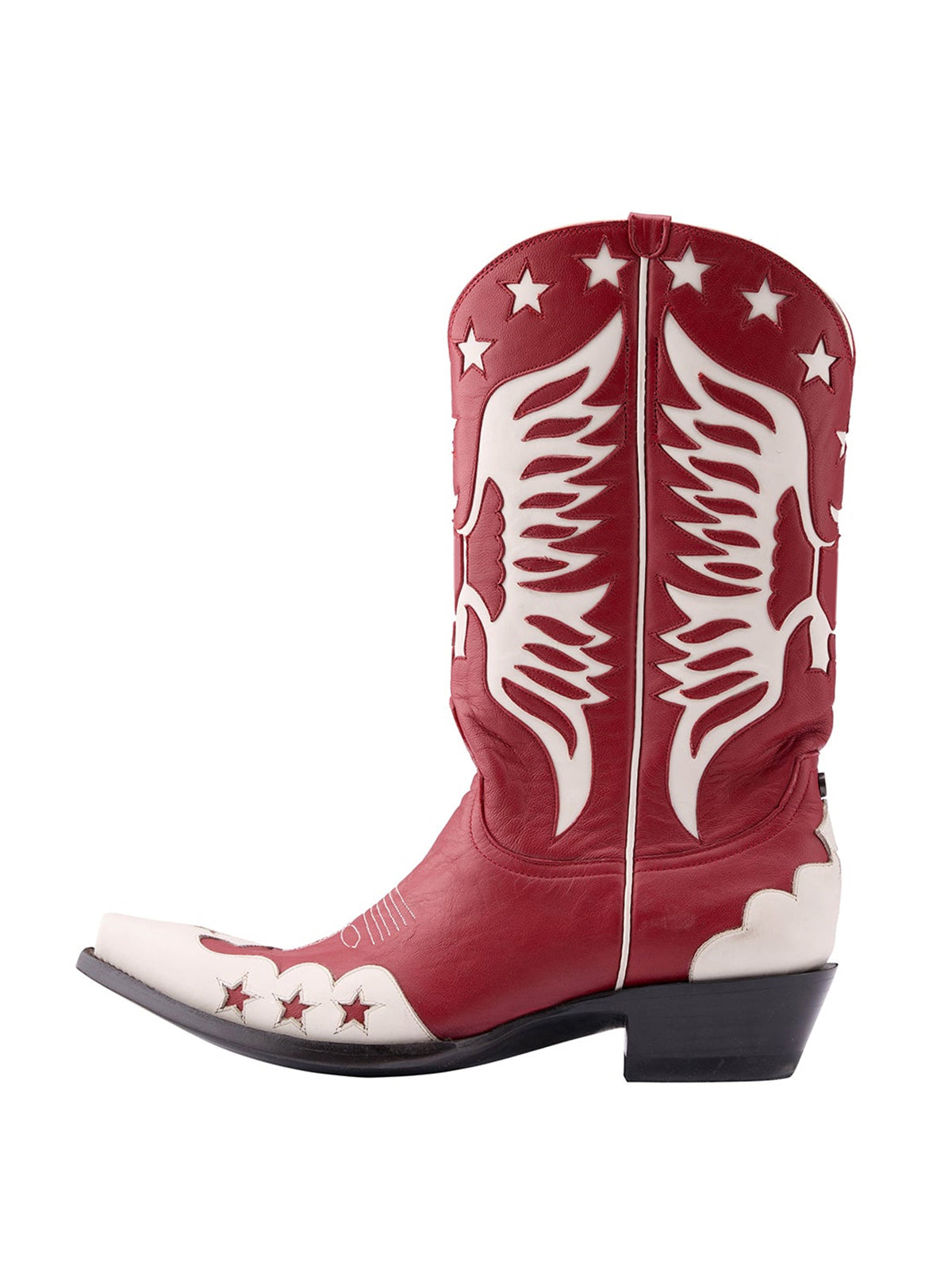 Red Snip-Toe Ivory Eagle And Star Inlay Chic Mid Calf Cowgirl Boots