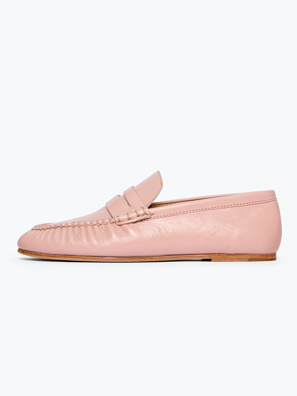 Blush Pink Round-Toe Slip-On Ruched Loafers Flats