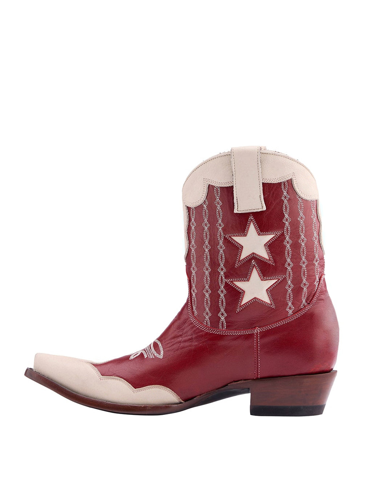 Snip-Toe Stars Inlay Chic Embroidery Ankle Cowgirl Boots - Red And Ivory