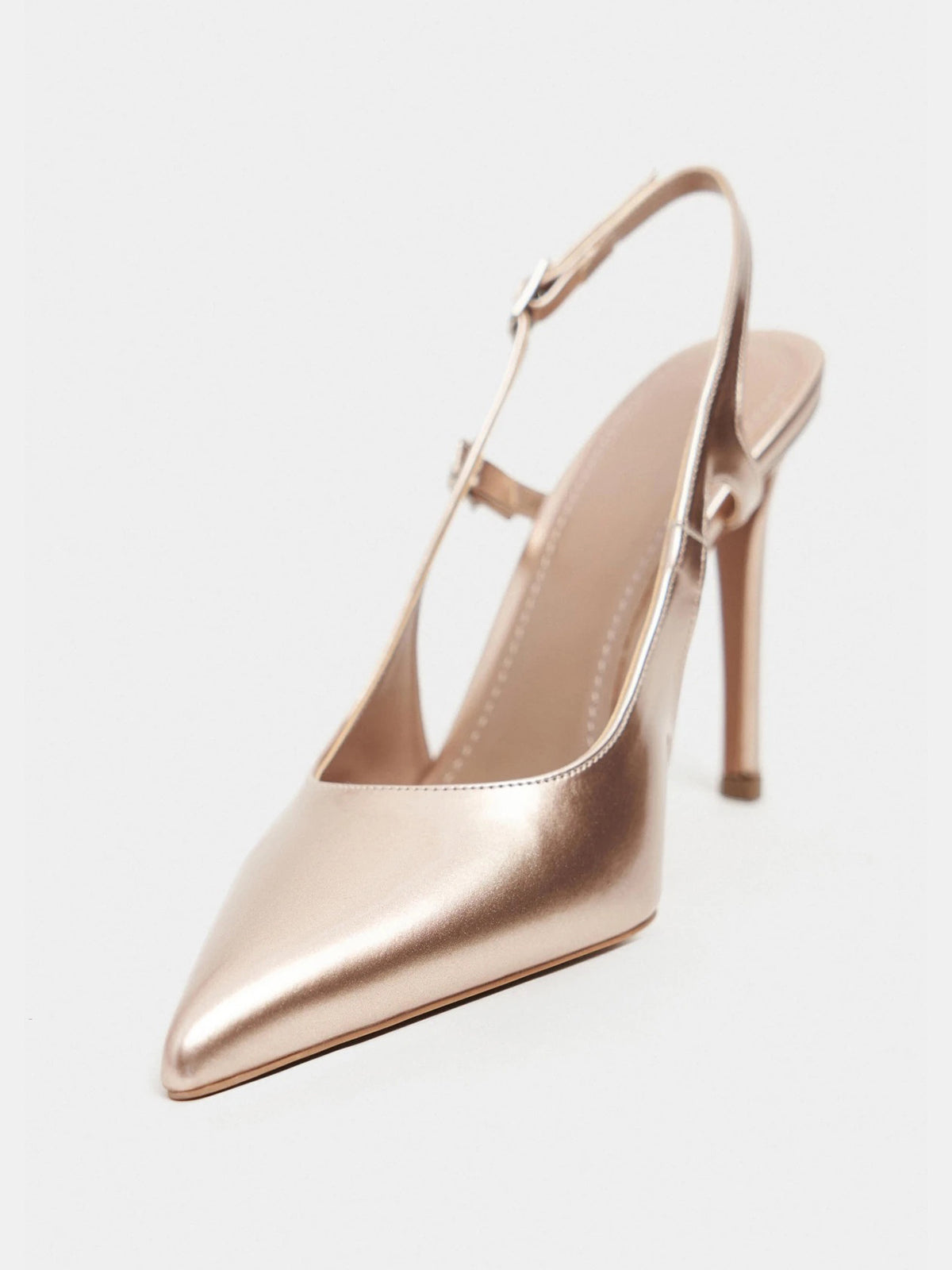 Pointed-Toe Buckle Back Strap Chic High Heels - Metallic Gold