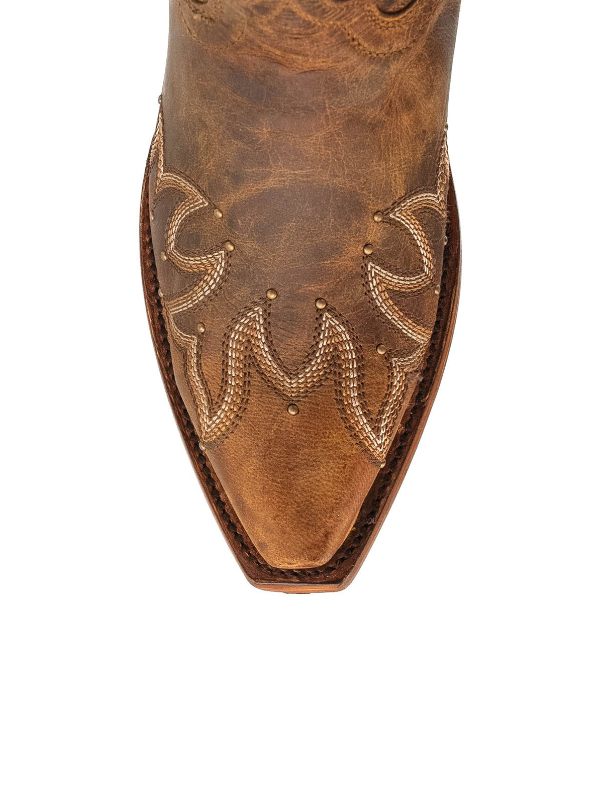 Western Snip-Toe Embroidery And Studs Mid Calf Chic Cowgirl Boots - Dark Tan
