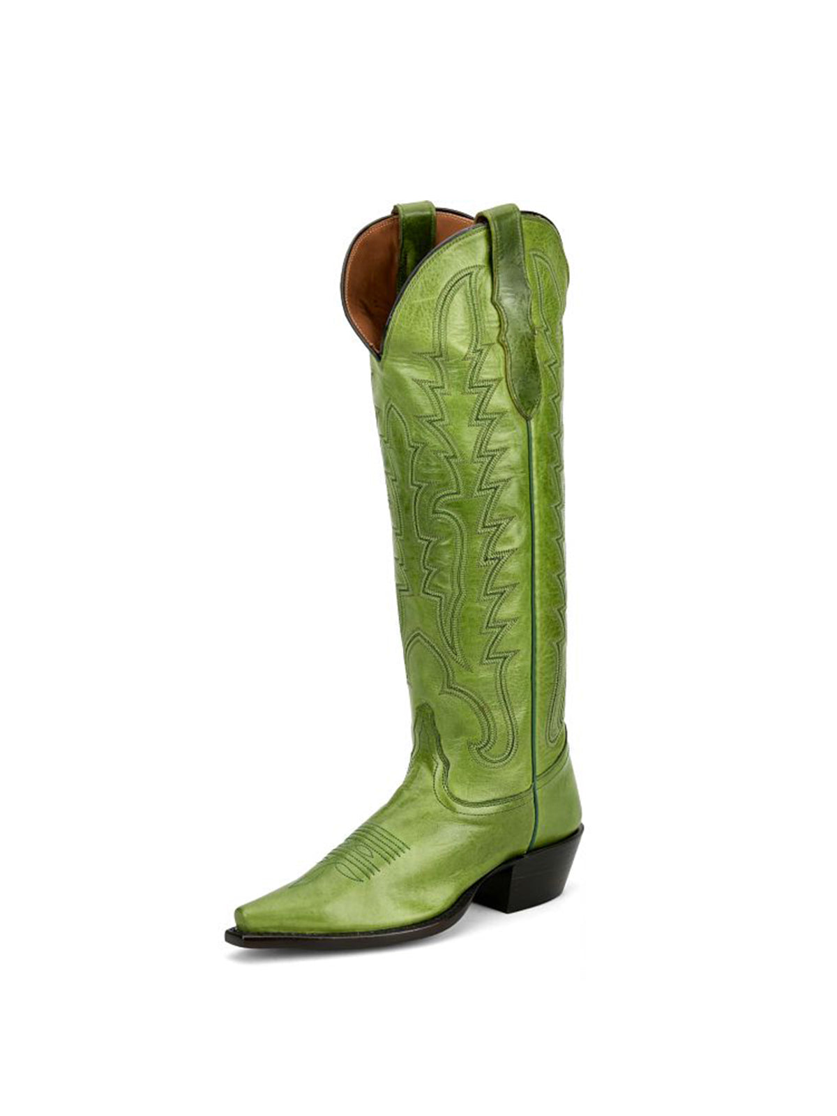 Metallic Green Snip-Toe Single Row Stitch Knee High Cowgirl Boots