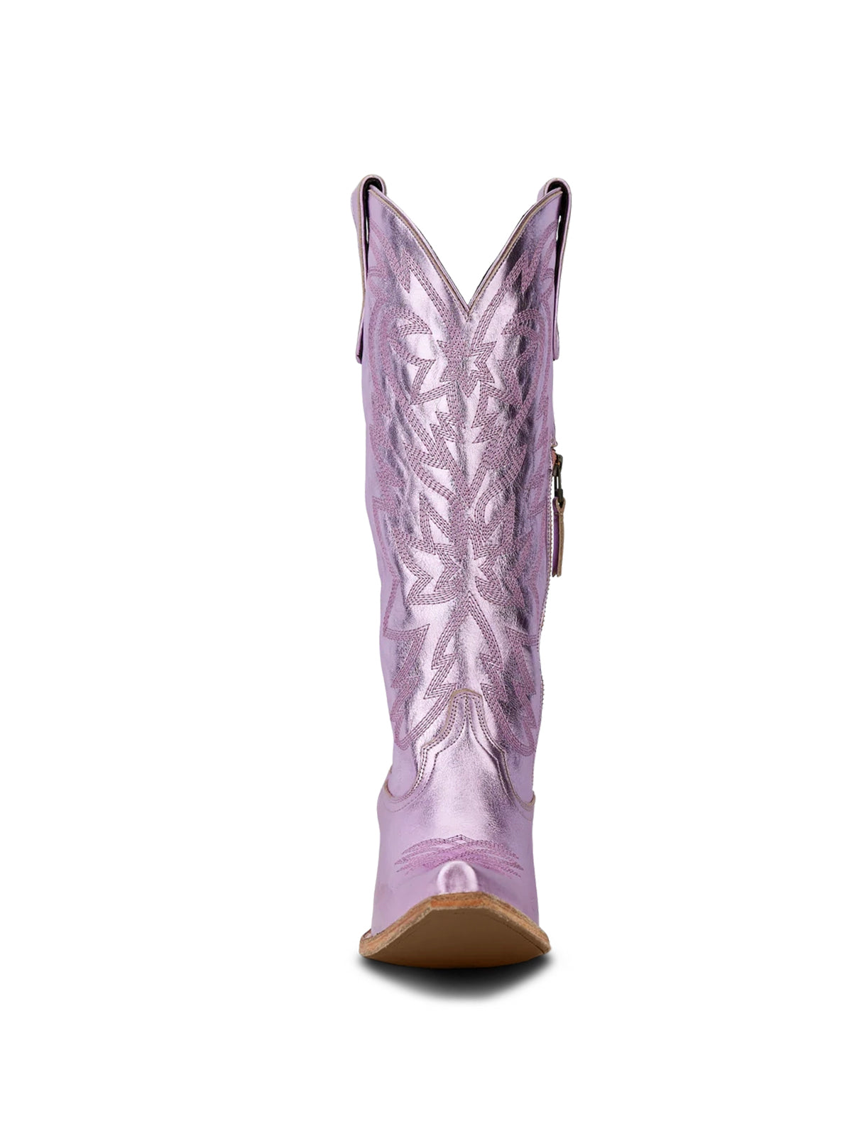 Western Snip-Toe Embroidery Classic Knee High Half-Zip Cowgirl Boots - Metallic Lavender