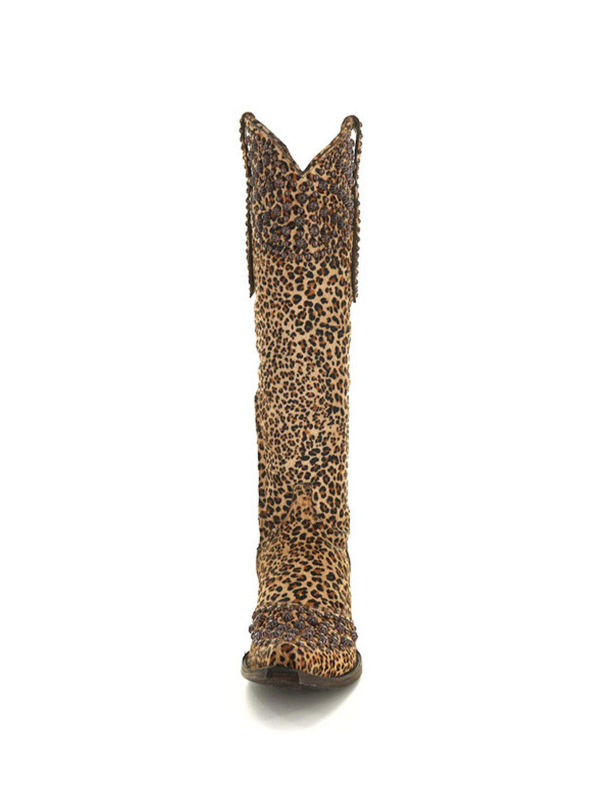 Leopard Print Snip-Toe Studs Half-Zip Knee High Cowgirl Boots