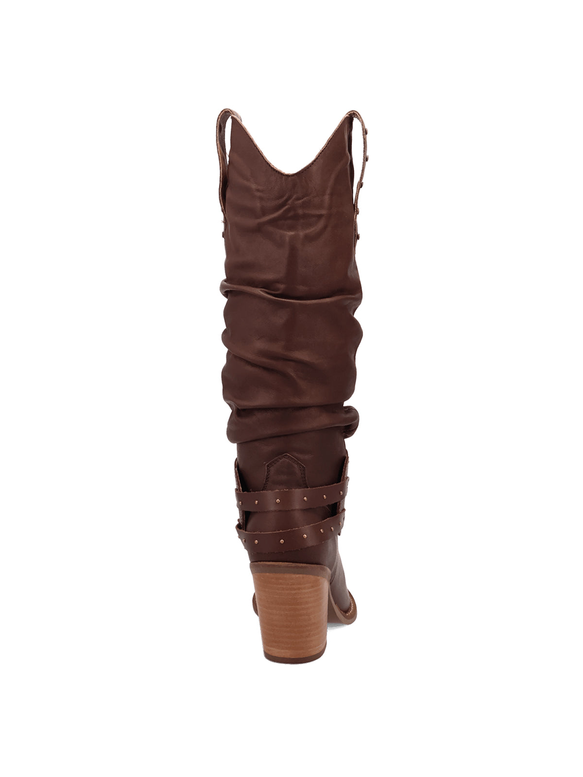 Brown Snip-Toe Slouchy And Double Studded Straps Wide Calf Knee High Cowgirl Boots