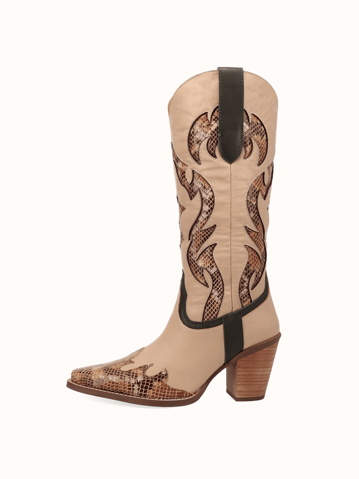 Contrast Sand And Snakeskin Pattern Snip-Toe Mid Calf Cowgirl Boots