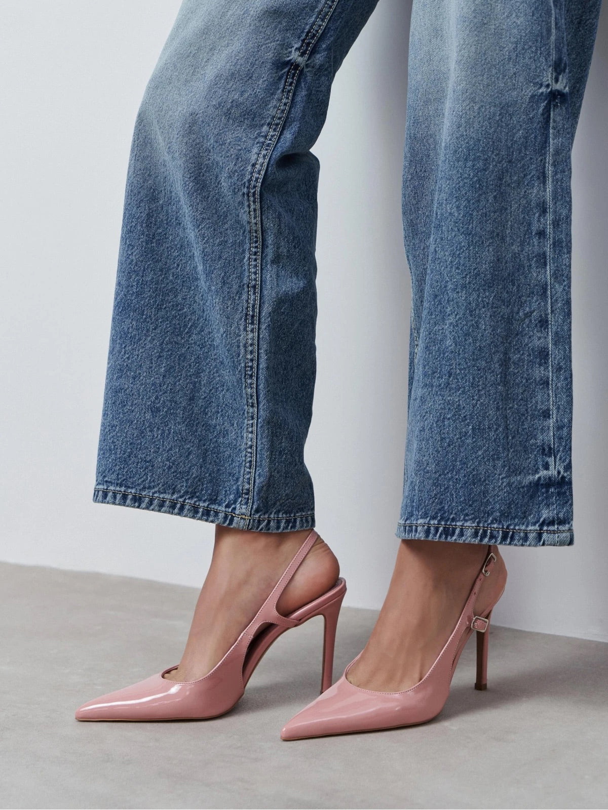 Patent Leather Pointed-Toe Buckle Back Strap Chic High Heels - Pink