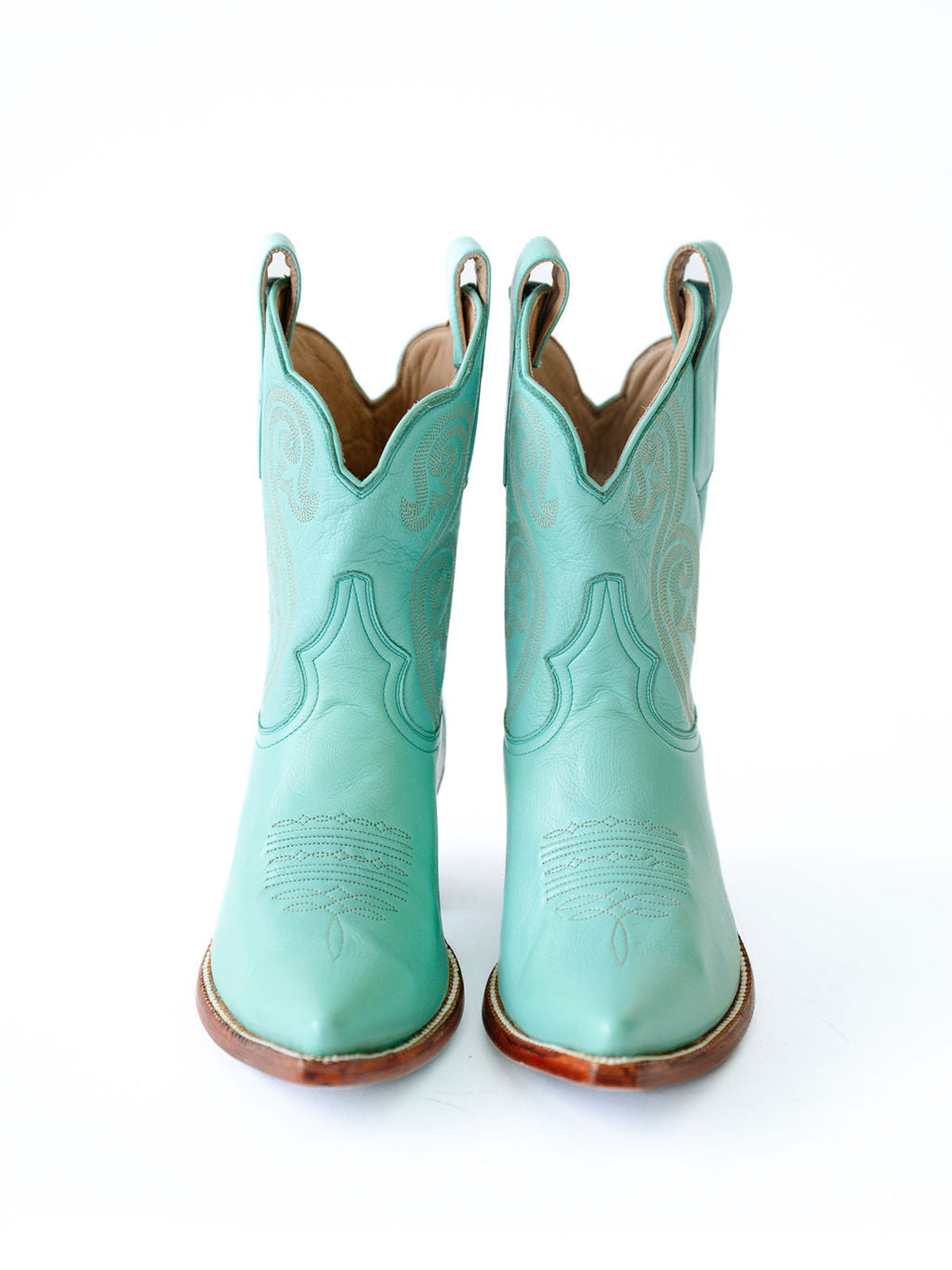 Green Almond-Toe Embroidery Ankle Booties