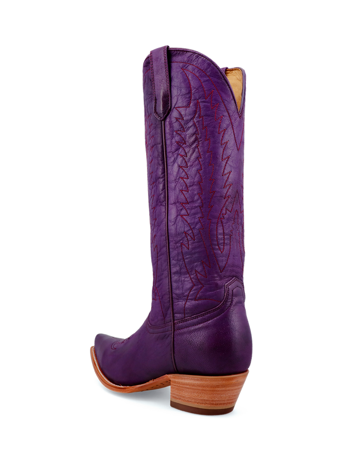 Purple Distressed Embroidery Snip-Toe Wide Mid Calf Western Boots Cowgirl Tall Boots