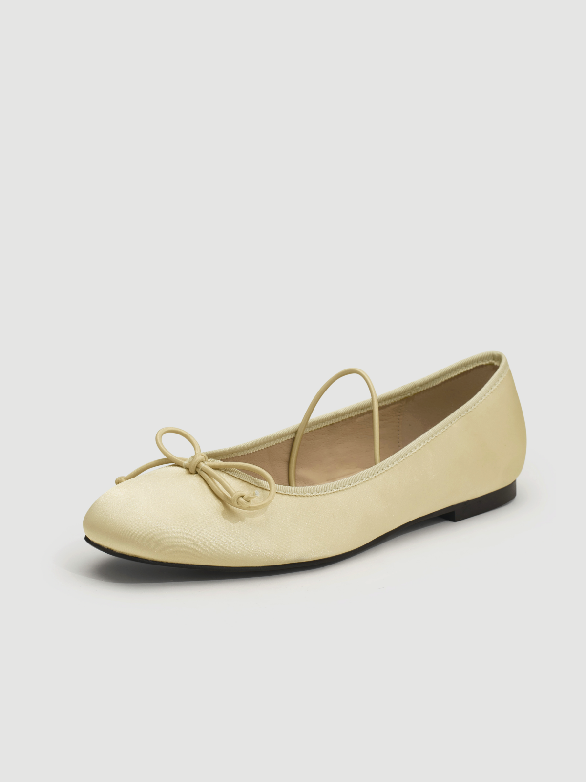 Women's Champagne Satin Bow Ballet Flats Mary Janes With Square Toe