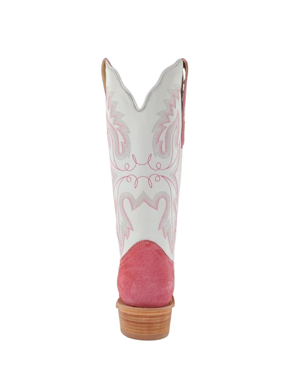 Contrast Rose Pink Faux Suede And White Embroidery Square-Toe Wide Mid Calf Cowgirl Tall Boots