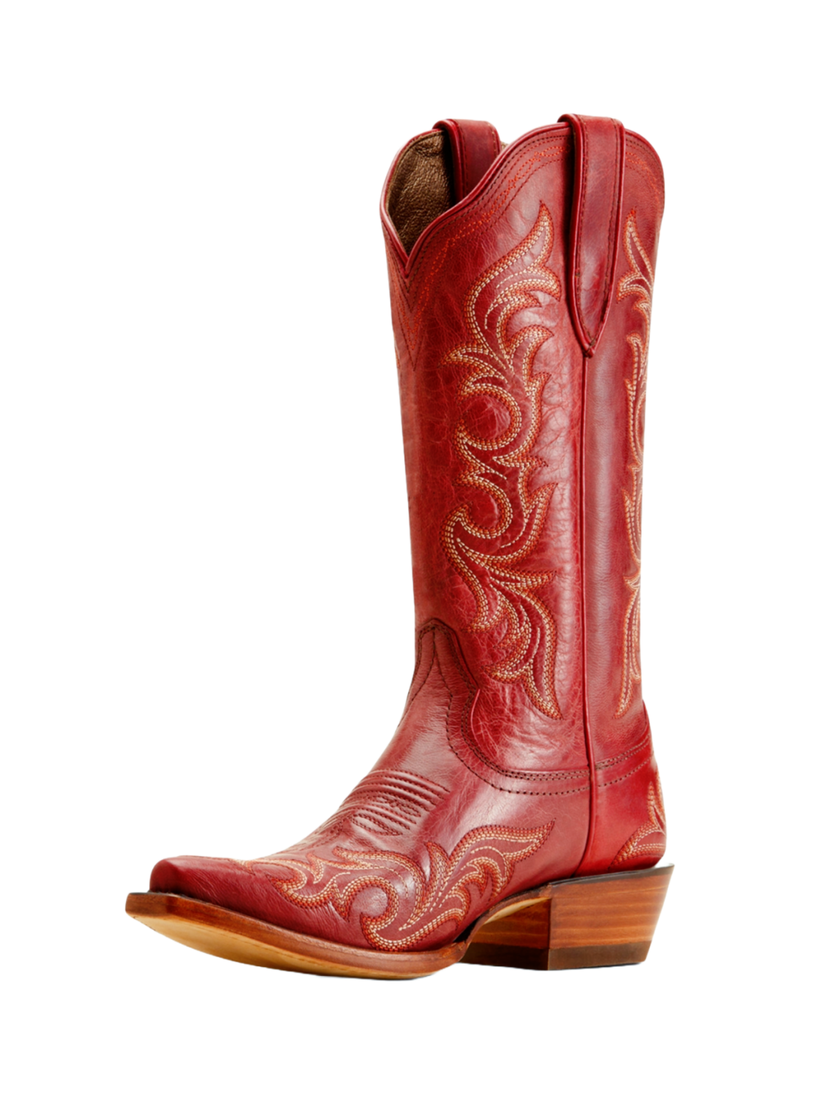 Red Embroidery Snip-Toe Wide Mid Calf Tall Western Boots For Women