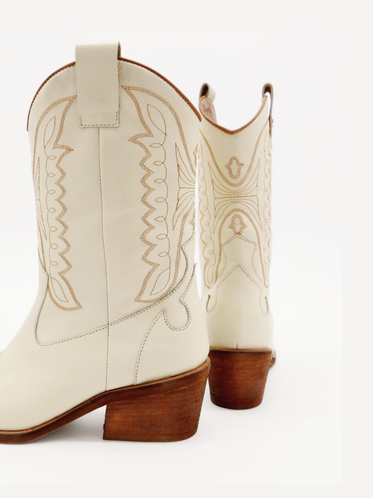 Ivory Snip-Toe Wings Embroidery Wide Mid Calf Cowgirl Boots