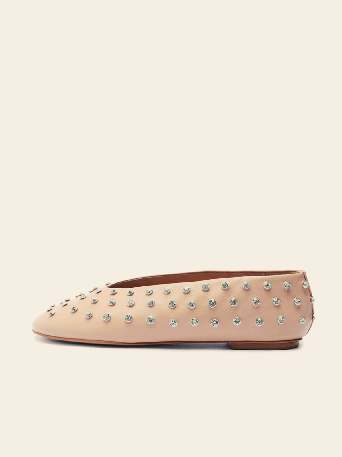 Beige Sparkle Rhinestone Round Toe Slip-On Flats