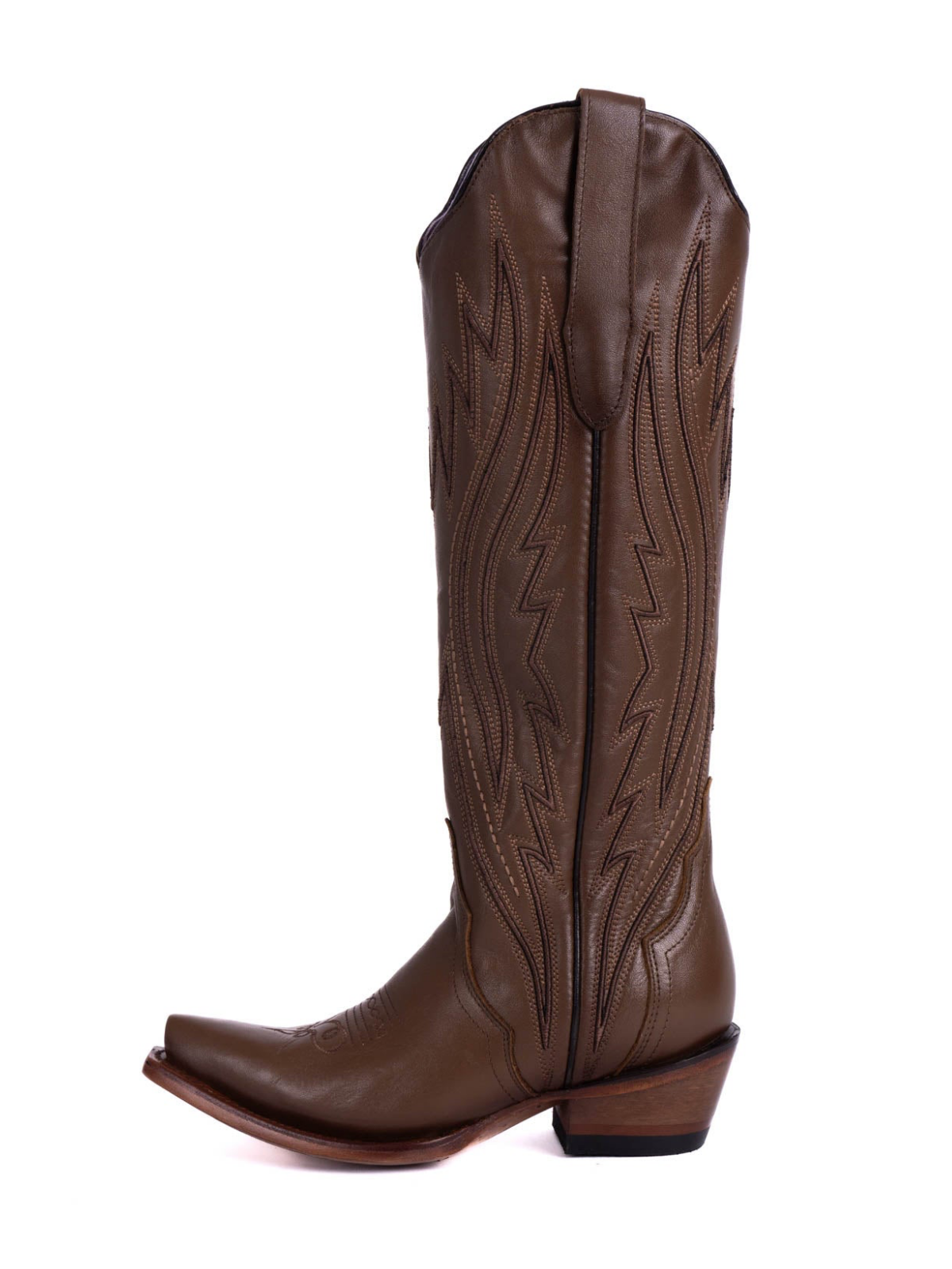 Brown Embroidery Snip-Toe Knee High Half-Zip Tall Cowgirl Boots