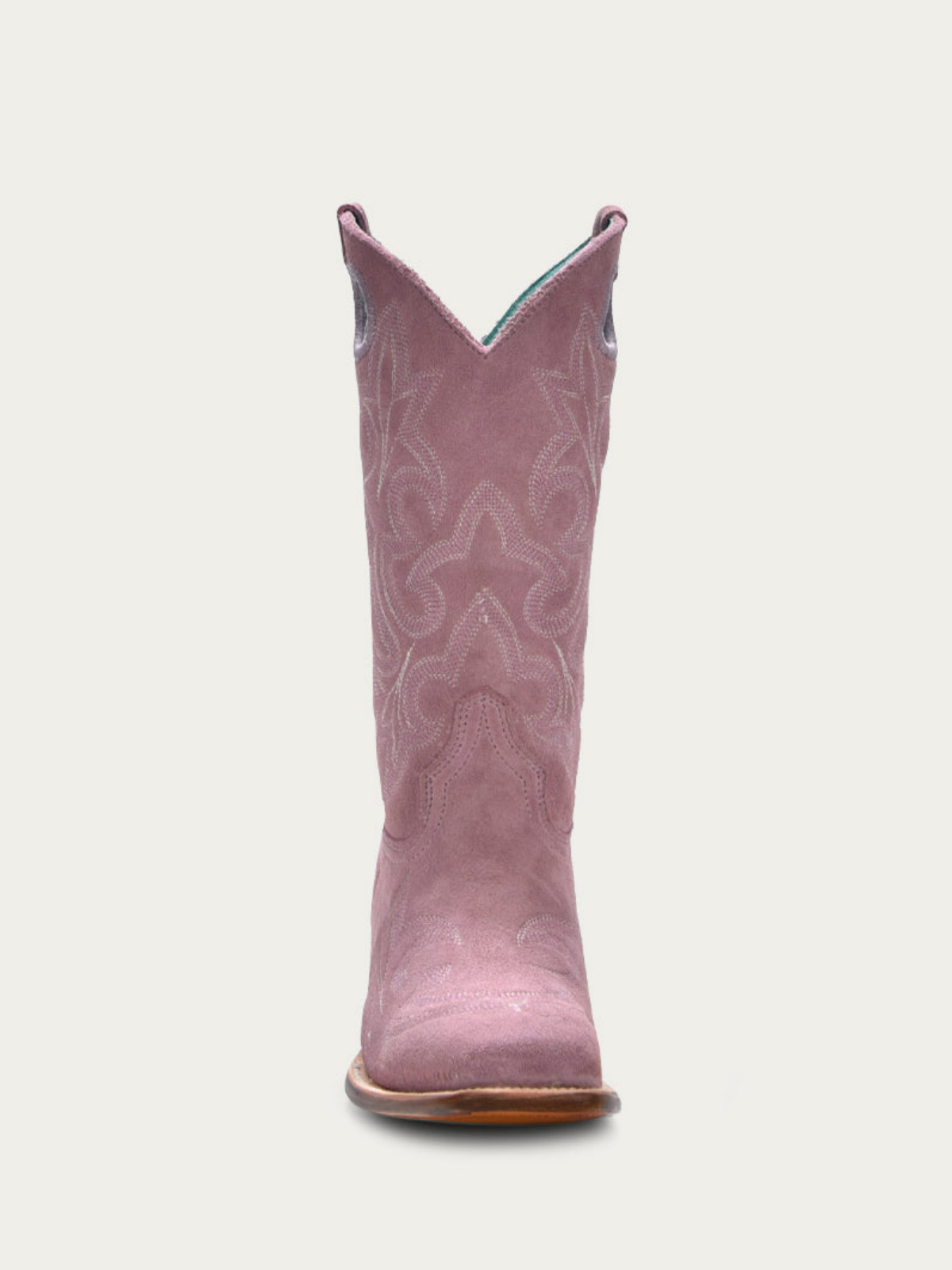 Faux Suede Cut-Out Square-Toe Embroidery Wide Mid Calf Cowgirl Boots - Lilac