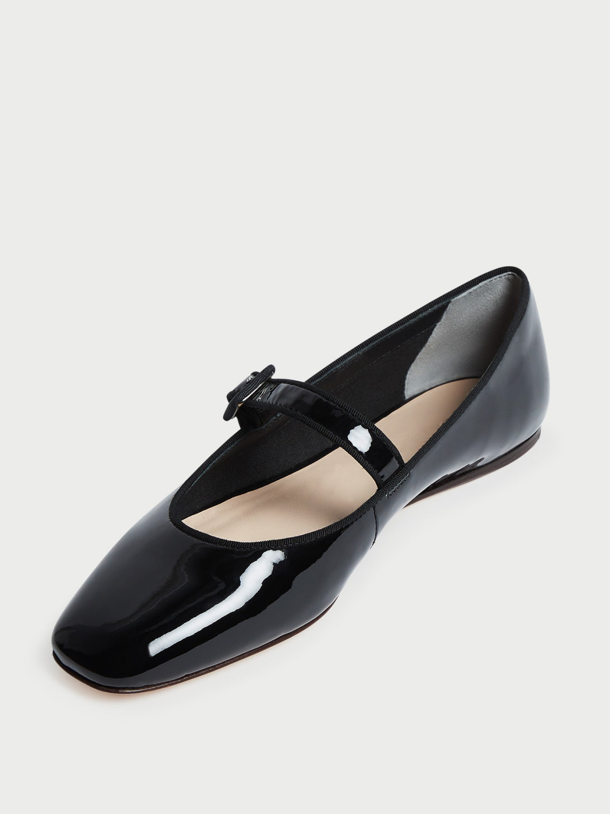 Patent Black Square-Toe Adjustable Bridge Strap Mary Janes Ballet Flats