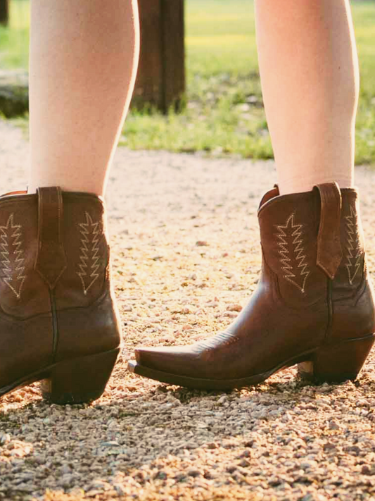 Brown Embroidery Snip-Toe Wide Mid Calf Western Boots For Women