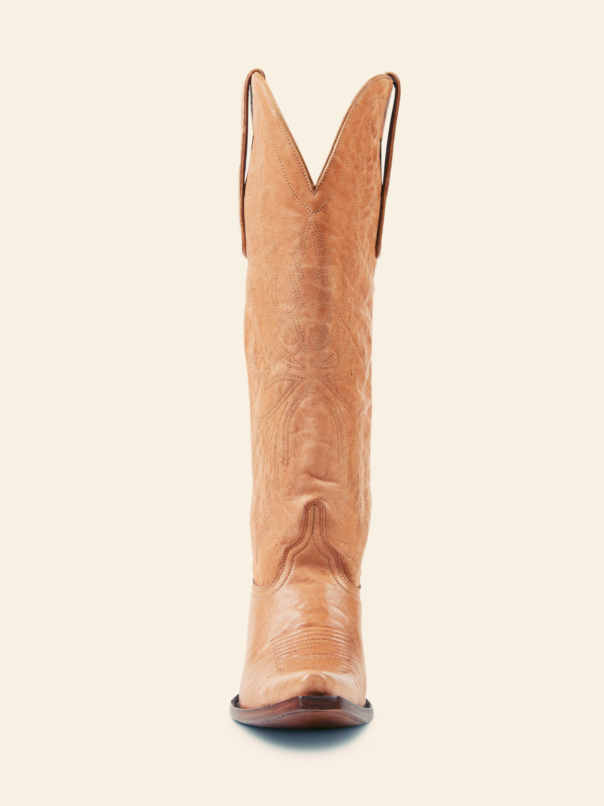 Glossy Tan Embroidered Snip-Toe Knee High Western Boots Cowgirl Tall Boots