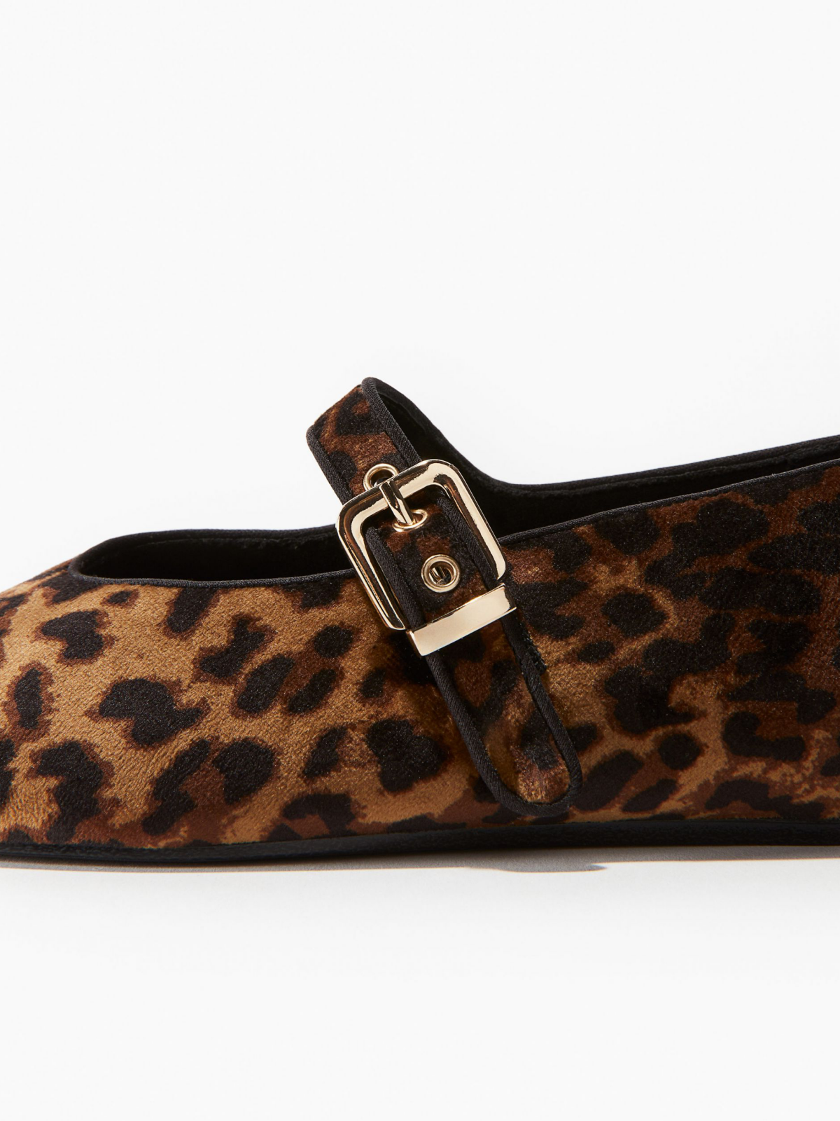 Leopard Faux Suede Almond-Toe Adjustable Metal Clasp Mary Janes Ballet Flats