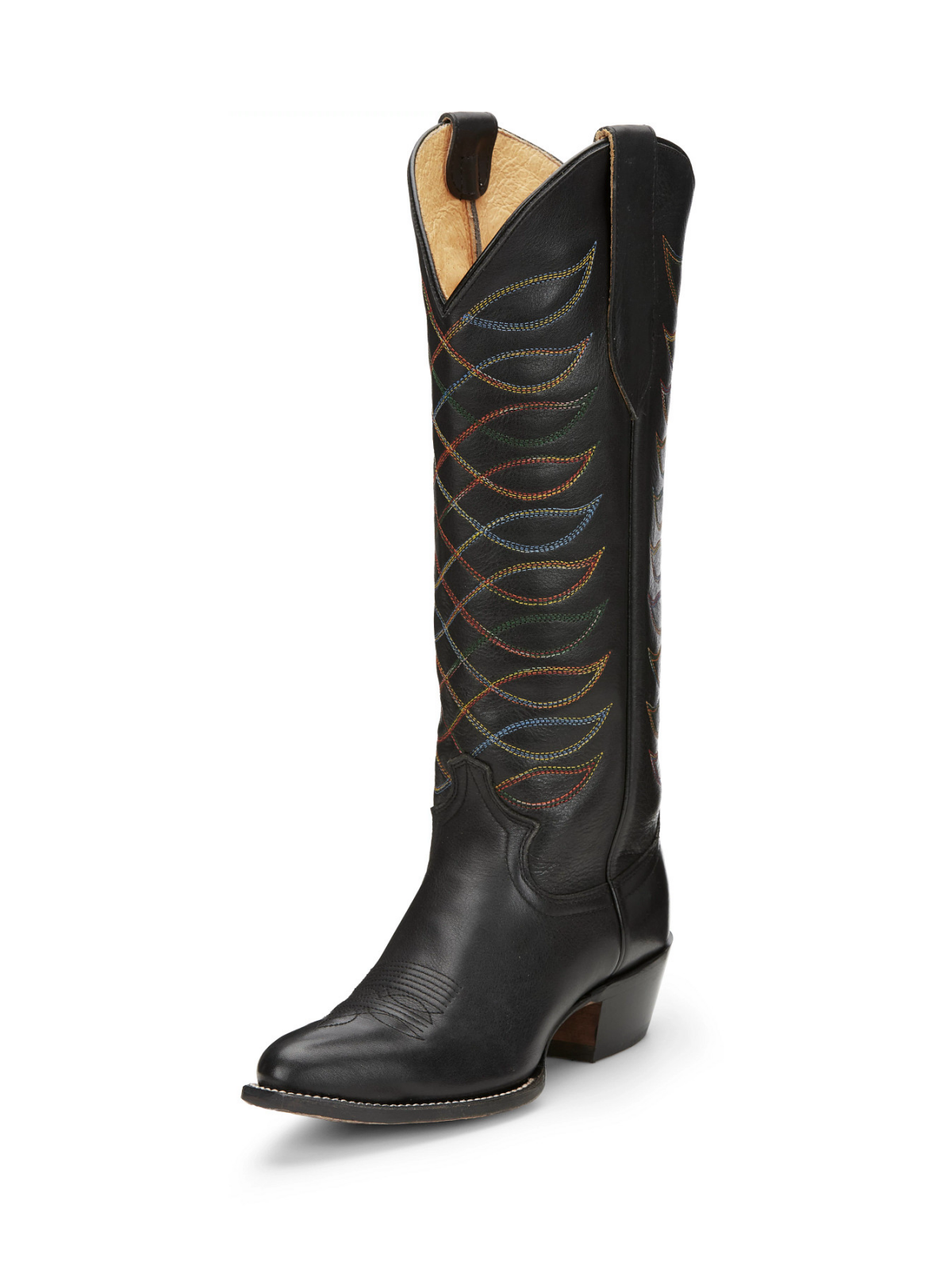 Black Round-Toe Embroidery Wide Mid Calf Tall Cowgirl Boots