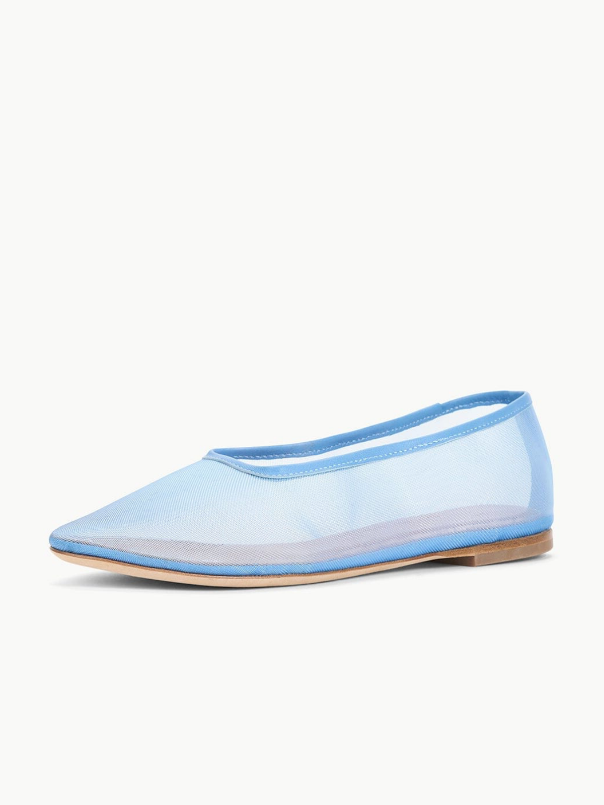 Blue Round-Toe Slip-On Mesh Ballet Flats