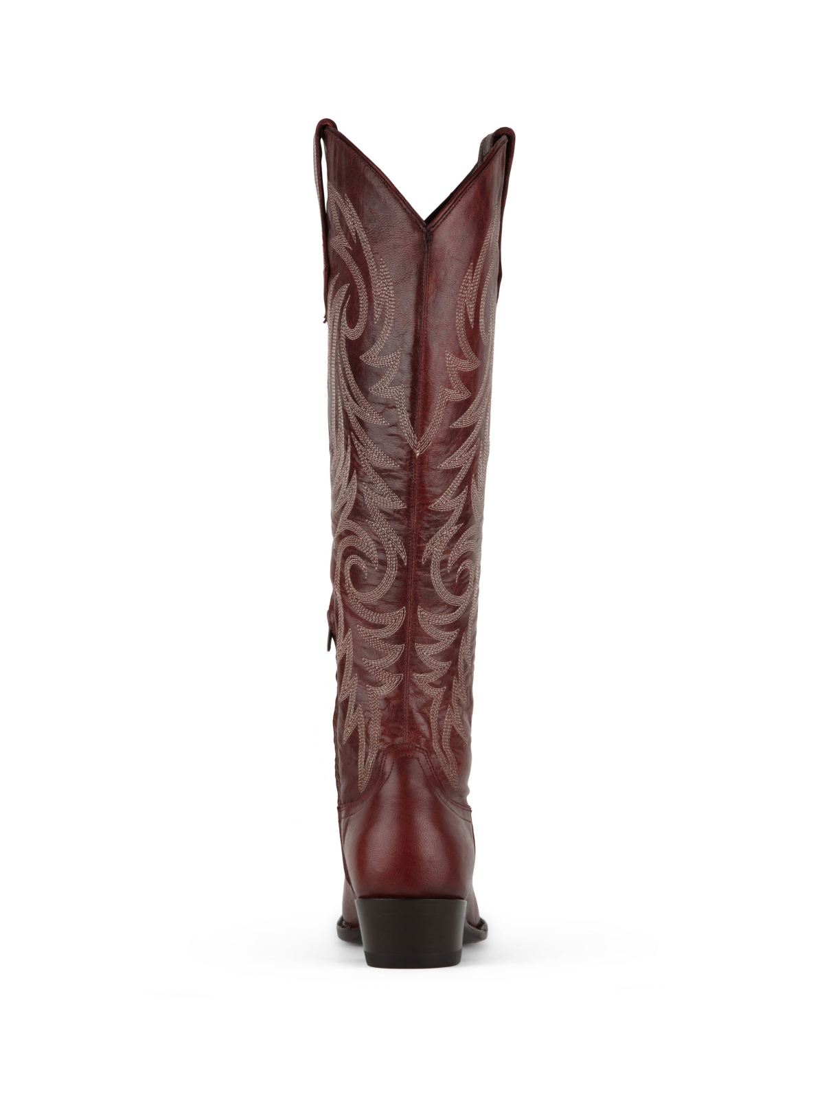 Garnet Red Snip-Toe Embroidery Half-Zip Cowgirl Knee High Tall Boots