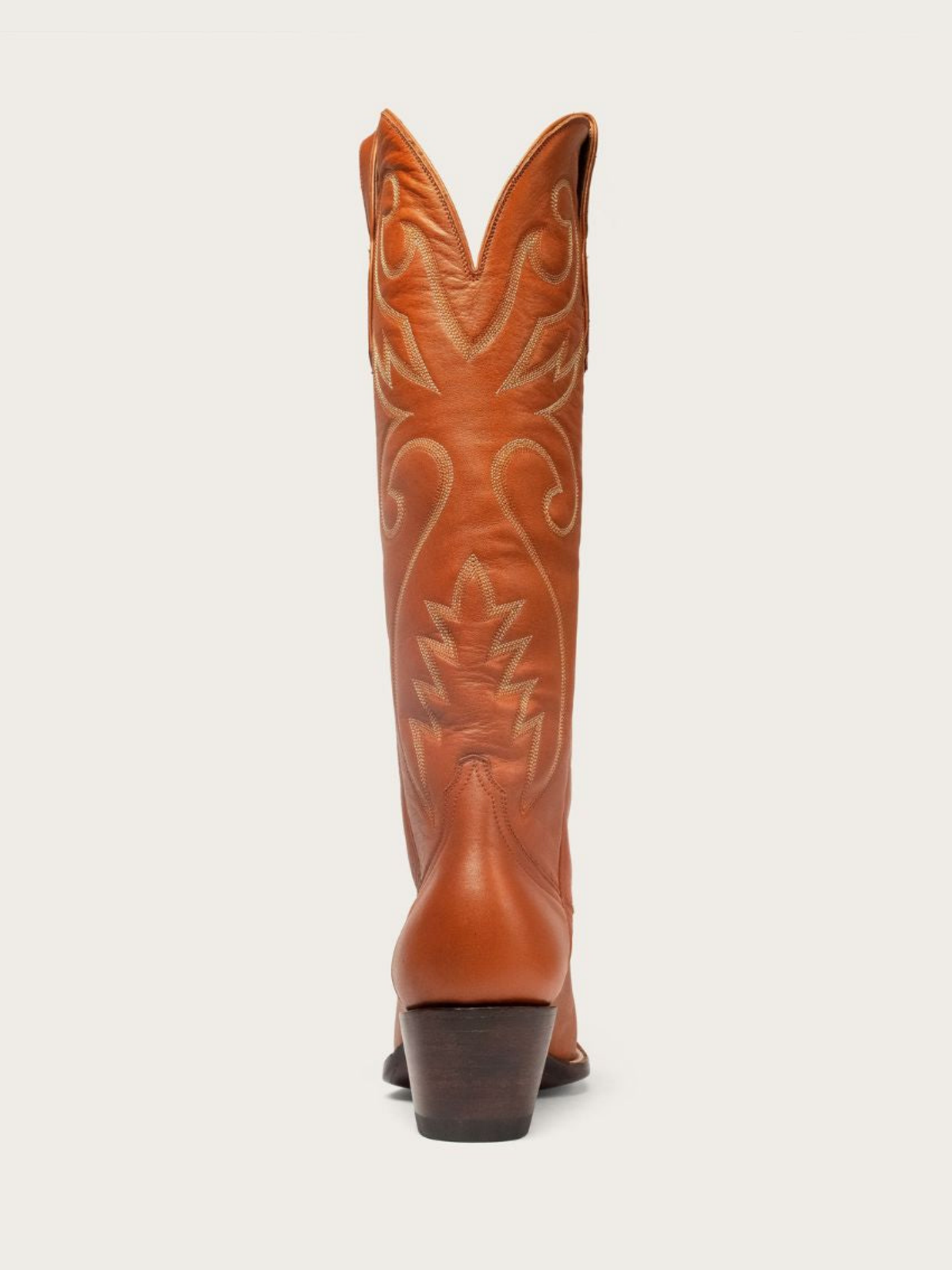 Cinnamon Brown Embroidery Almond-Toe Wide Mid Calf Tall Cowboy Boots For Women