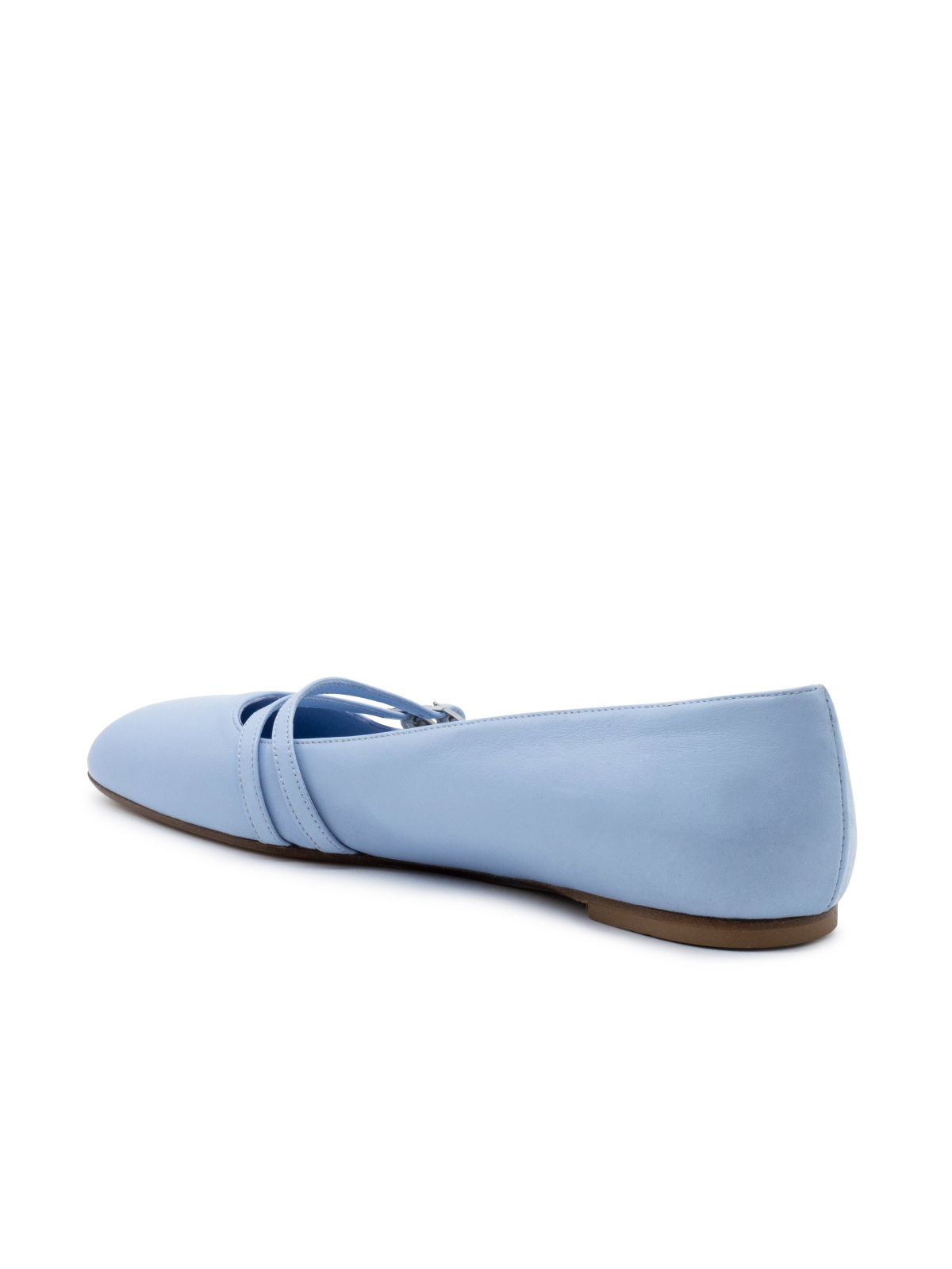 Blue Square Toe Ballet Flats With Double Buckled Strap