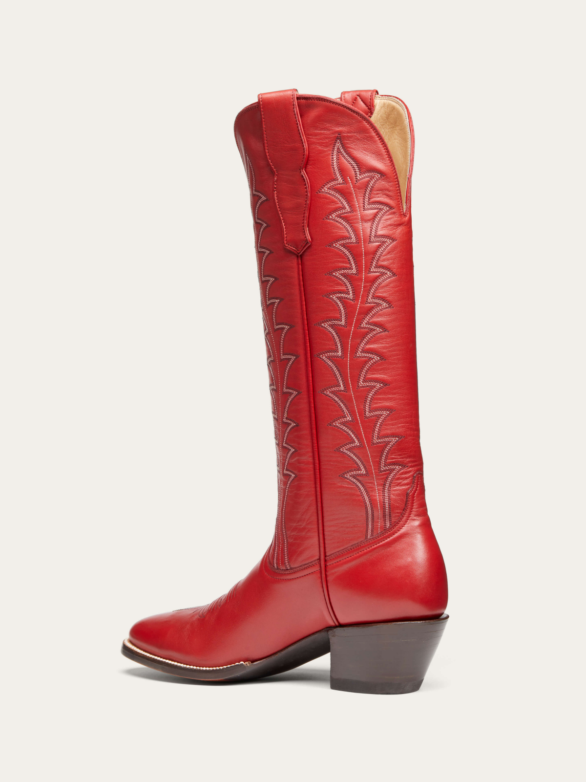 Red Vegan Leather Embroidery Almond-Toe Wide Mid Calf Tall Cowgirl Boots