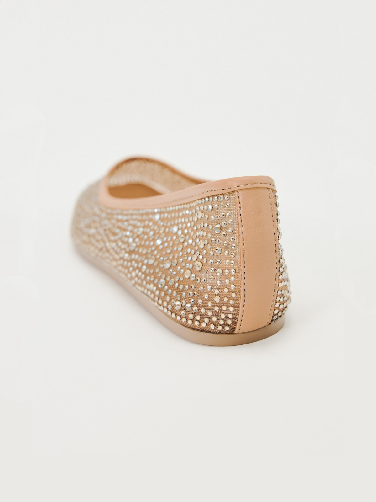 Nude Shiny Full-Embellished Rhinestone Strass Mesh Ballet Flats