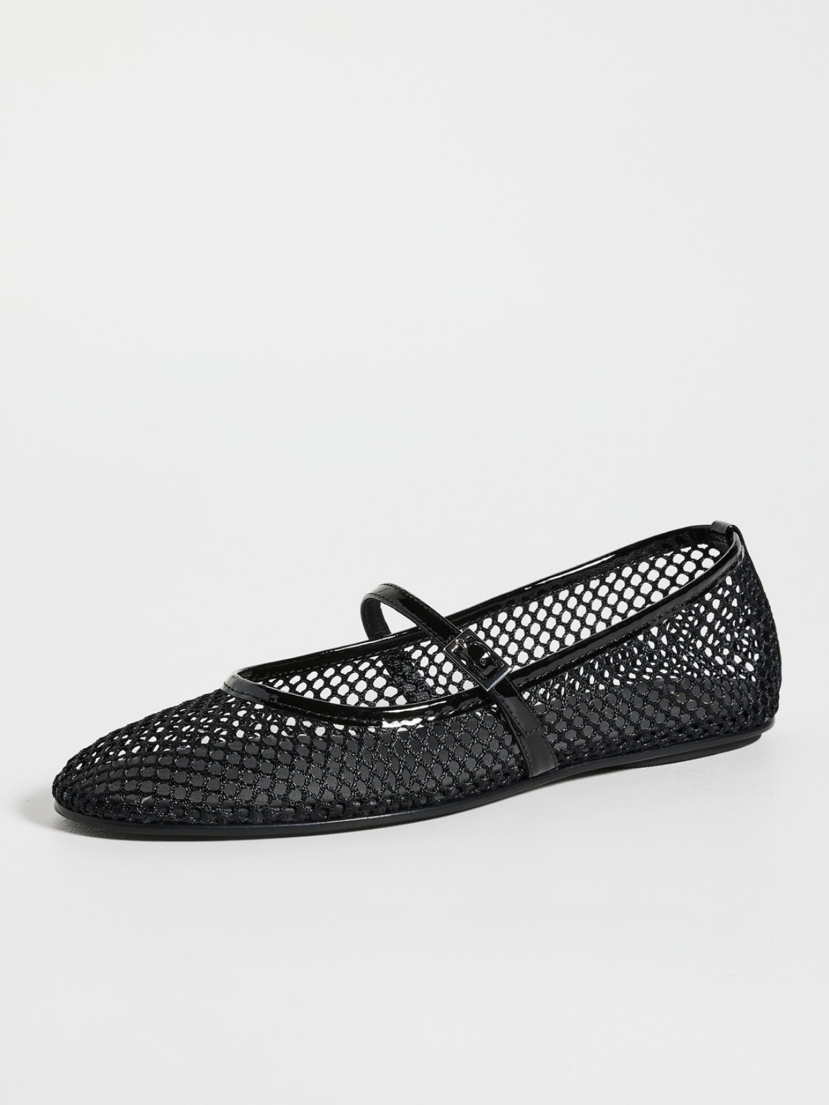 Black Fishnet Ballet Flats Mary Janes With Thin Buckle Strap