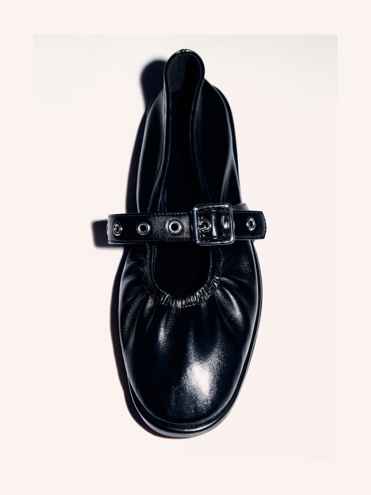 Black Round-Toe Strap Closure With Buckle Ballet Flats