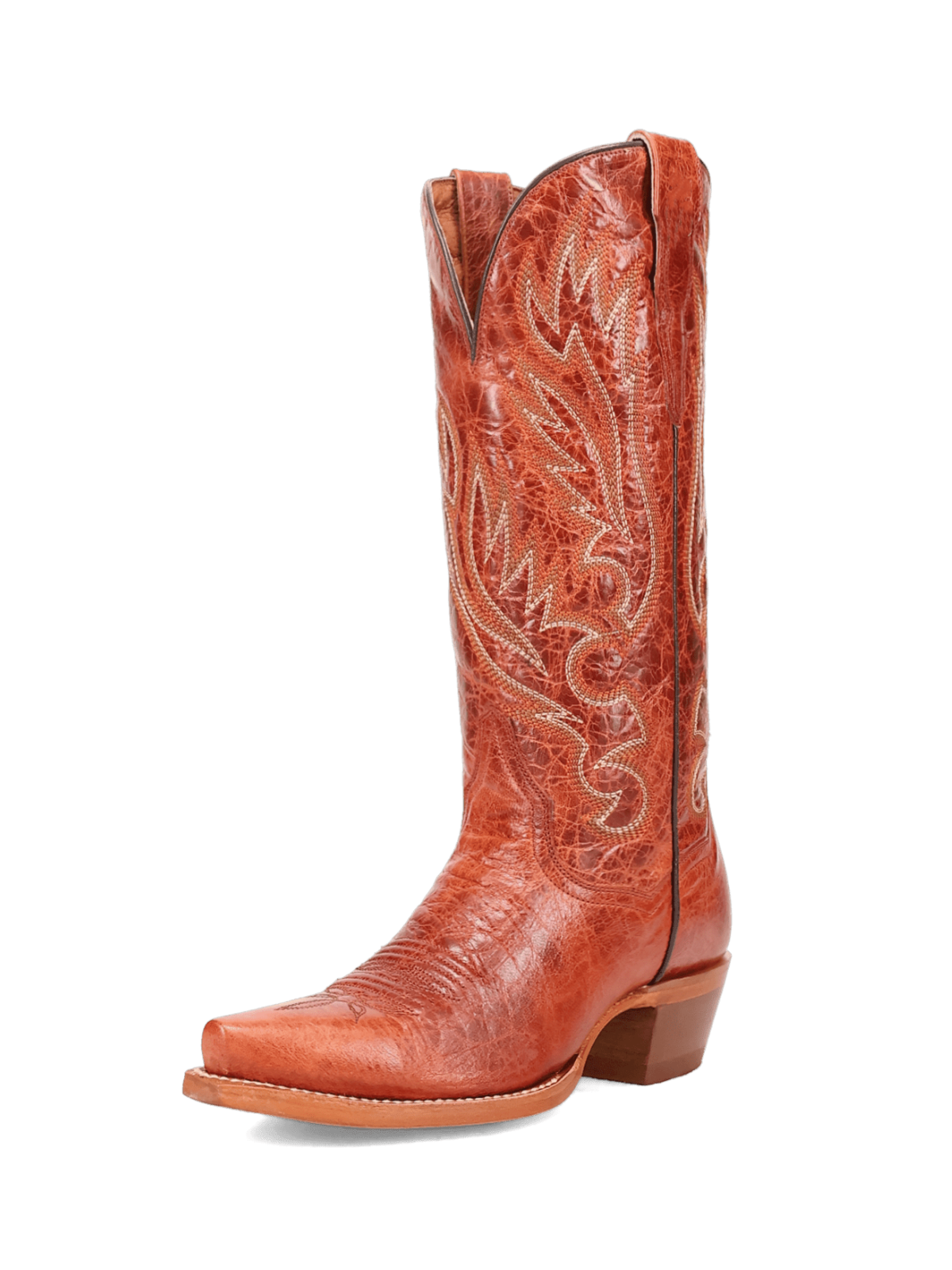 Distressed Orange Snip-Toe Classic Embroidery Wide Mid Calf Cowgirl Boots