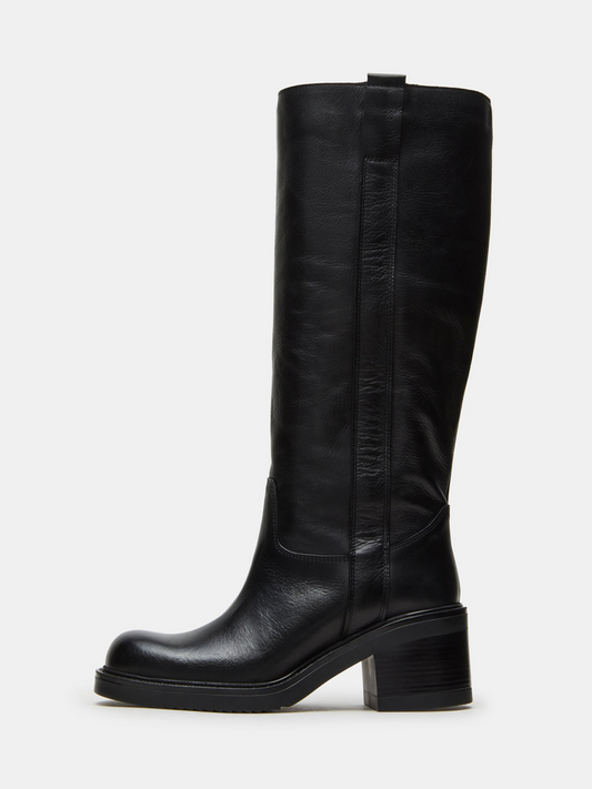 Black Vegan Leather Round-Toe Wide Mid Calf Western Boots