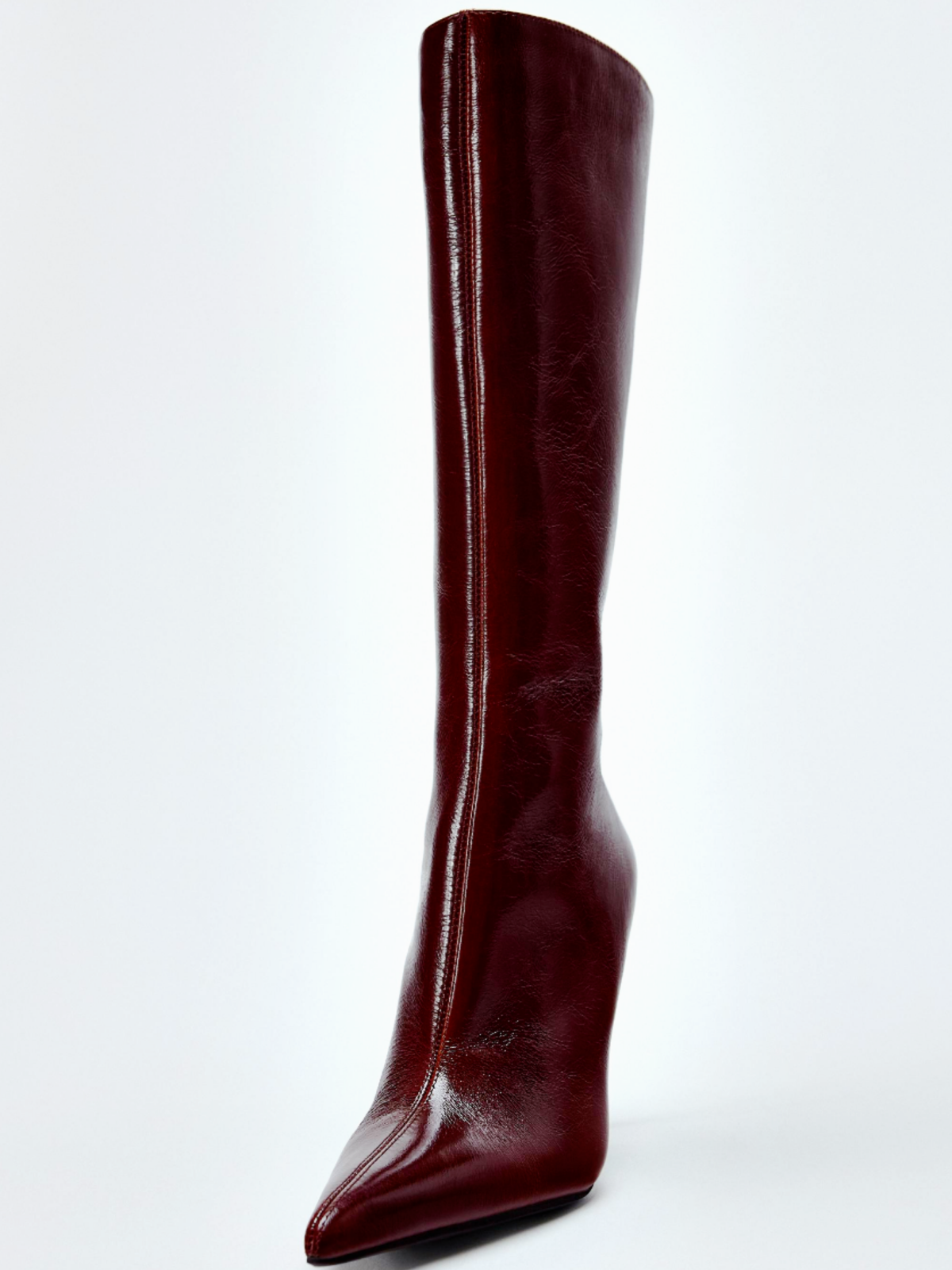 Brown Pointed-Toe Half-Zip Mid Calf Stiletto Boots