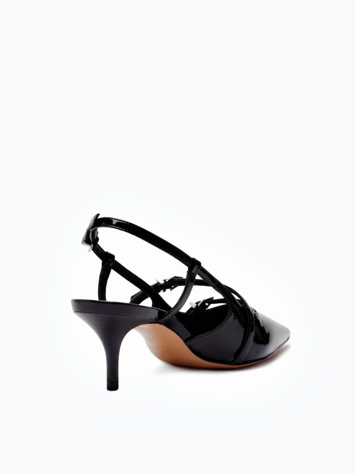 Black Patent Buckled Strappy Kitten Heels Slingback Pumps