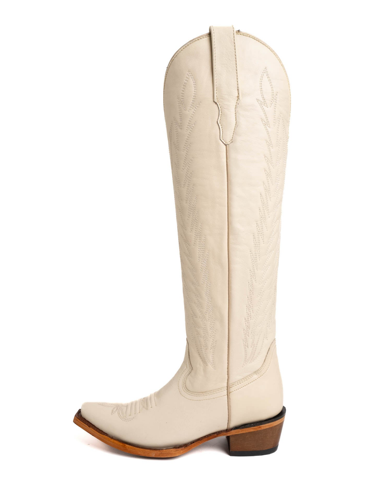 Ivory Snip-Toe Embroidery Tall Half-Zip Knee High Cowgirl Boots