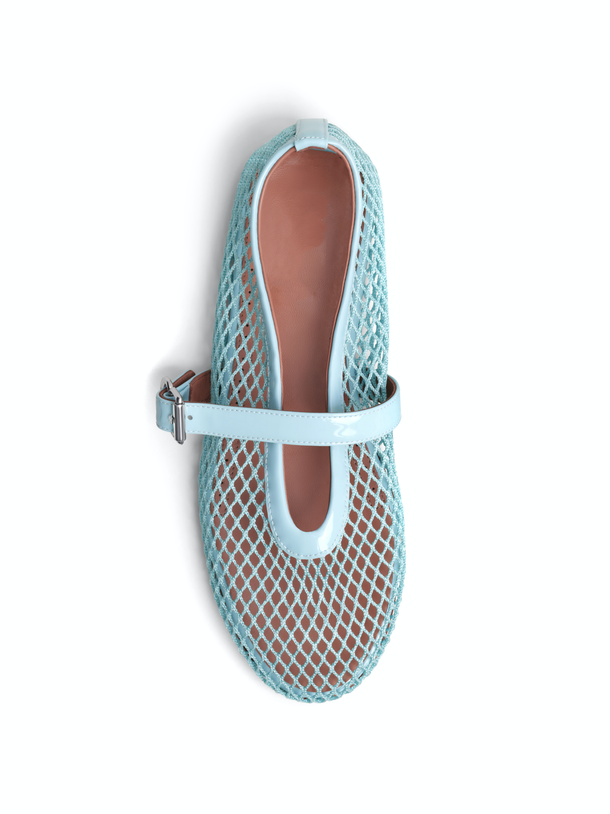 Sky Blue Fishnet Ballet Flats Mary Janes With Buckle Strap