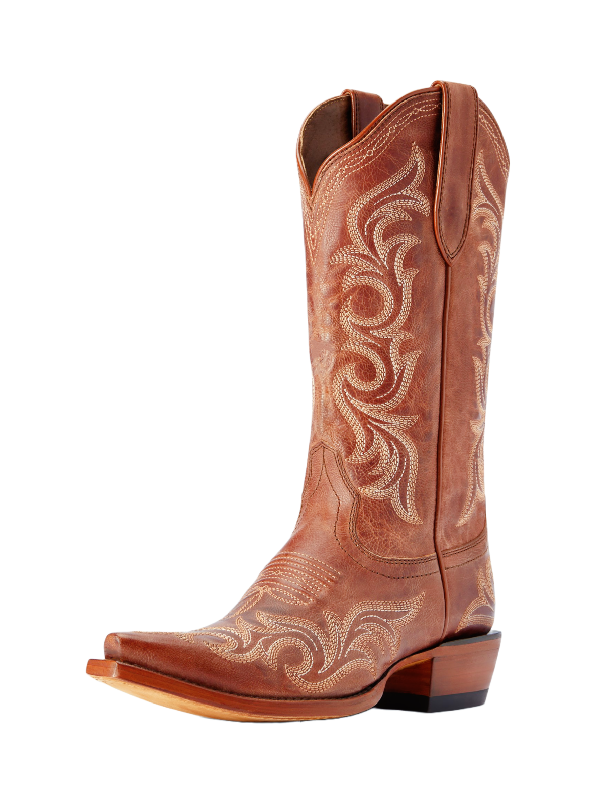 Tawny Embroidery Snip-Toe Tall Wide Mid Calf Western Boots For Women