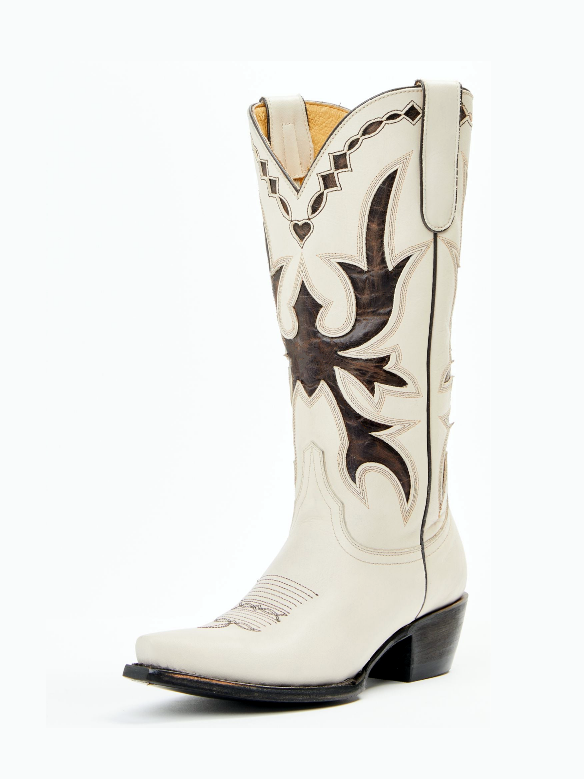 Ivory Snip-Toe Classic Inlay Embroidery Wide Mid Calf Cowgirl Boots