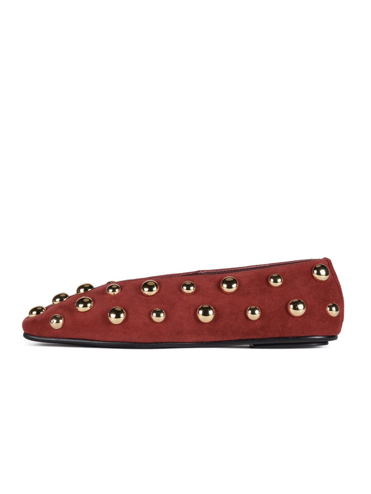 Brown Faux Suede Square-Toe Ballet Flats With Low V-Vamp And Studs