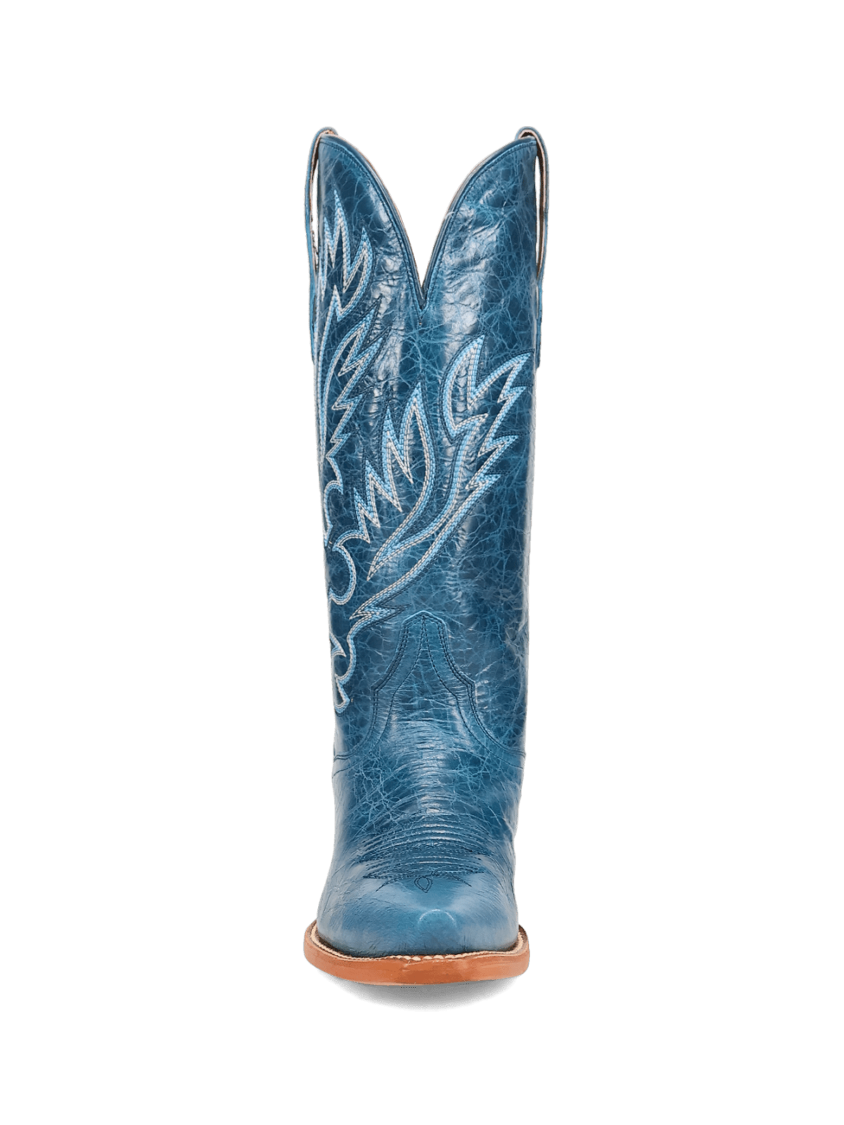 Distressed Blue Snip-Toe Classic Embroidery Mid Calf Cowgirl Boots