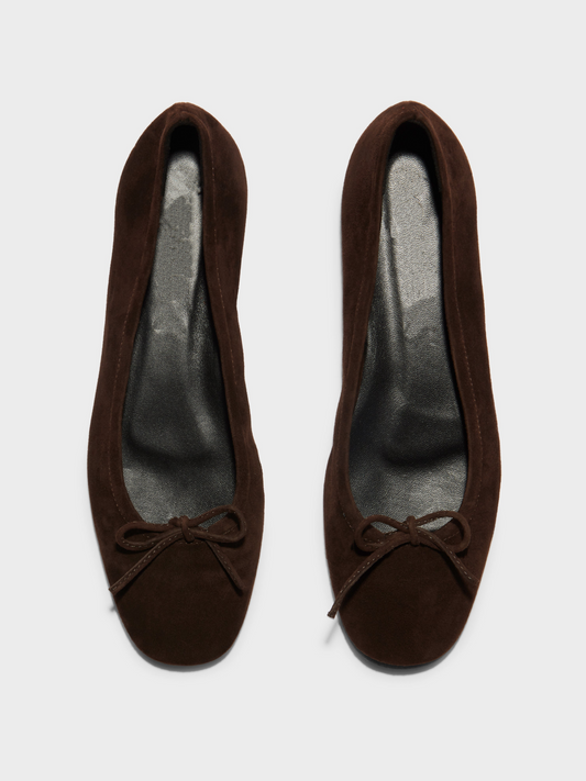 Moka Faux Suede Square-Toe Ballet Bow Flats